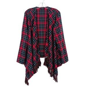 Torrid Plaid Flannel Drape Fringe Hem 3rd Piece Size Large Red Black Cabincore